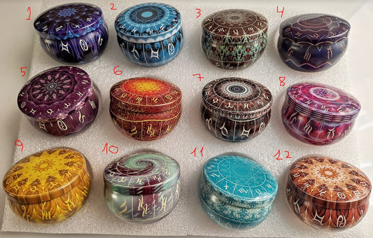 12 Cajas metálicas zodiacales con diseños distintos